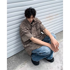 夏威夷提花古巴领短袖衬衫男女户外夏季度假痞帅花衬衣CJ13，男装衬衫，星座1116A-1（原606A）