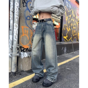 抖音品质美式高街复古水洗宽松直筒牛仔裤B315-K24274-p55控78图片