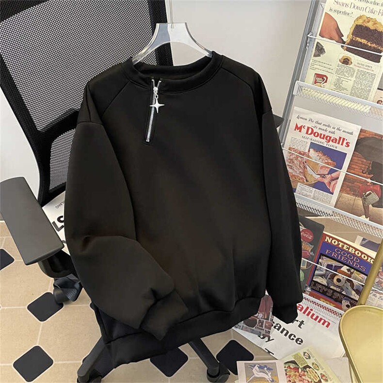 1506-1/W67831/P40情侣款宽松外套长袖上衣金属拉链套头卫衣男女图片