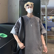 美式复古麂皮绒短袖t恤男夏季ins潮流五分半袖体恤潮牌T05570-P38，男装T恤，星座308B-1