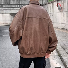 美式复古机车皮衣外套男潮ins翻领上衣秋季宽松潮牌夹克PW120/P78，男装夹克，星座506