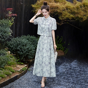 现货新中式连衣裙套装2024夏新款绝美精致高级感半身裙两件套图片