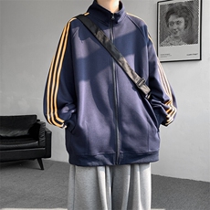 8XL-M三条杠运动卫衣特大码美式条纹立领夹克开衫外套JK5205/P65，男装夹克，电商B238