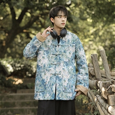 新中式风油画提花盘扣加厚立领夹克长袖休闲外套JK93，男装夹克，星座305A（原312A-1）