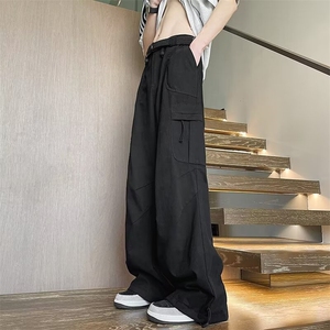 纯棉工装裤男女百搭直筒阔腿休闲裤子潮牌设计感小众百搭长裤图片