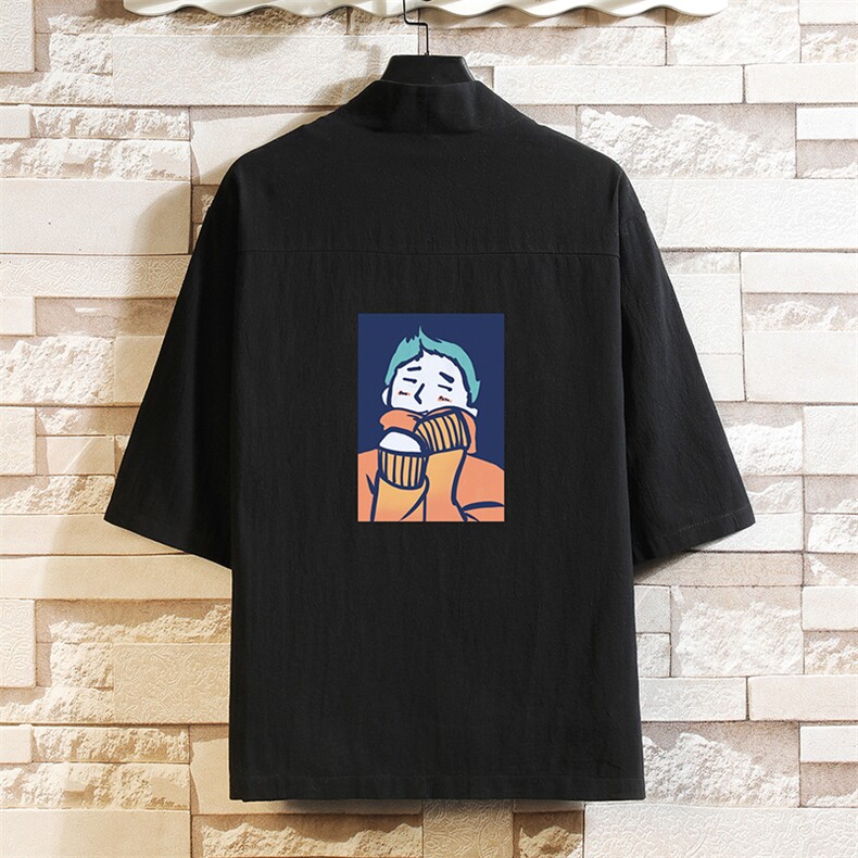 HF59042-P40风汉服男开衫外套七分袖道袍砖墙挂拍,男装民族服装,电商A040A