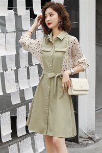 2021新款夏款气质淑女碎花拼接显瘦收腰中长款连衣裙图片