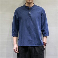 春夏风宽松大码棉麻七分短袖男汉服t恤DSA008/T064/P45，男装T恤，电商A008