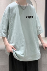 YT26248-P30亚短袖t恤男大码五分袖男宽松七分袖港风模特，男装T恤，电商A040