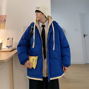 新款男百搭设计感假两件连帽港风棉衣M062-P70控158图片