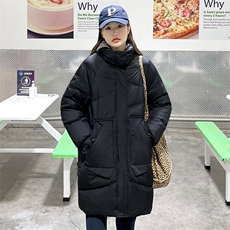 2021年新款羽绒服女中长款宽松显瘦立领白鸭绒纯色冬装外套女，女装羽绒服，潮品会