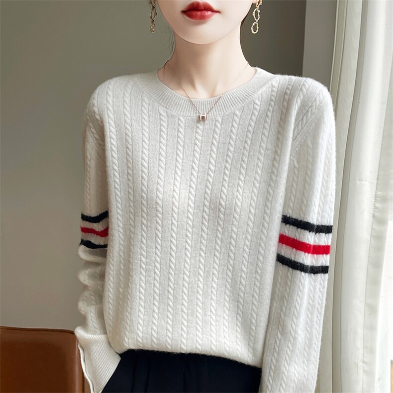 休闲/淑女2024年秋季圆领套头羊毛纯毛麻花圆领羊毛衫,女装羊毛衫,梵泰羊绒