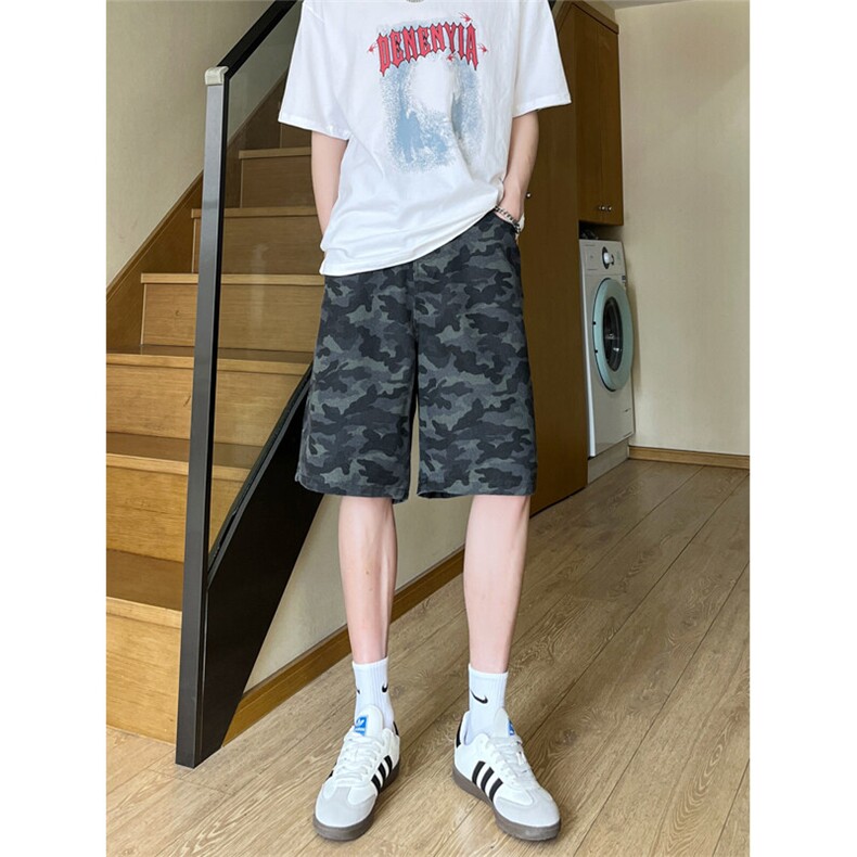 夏季复古迷彩工装宽松阔腿直筒五分休闲短裤男K5916-特P35控59,男装牛仔裤,星座205