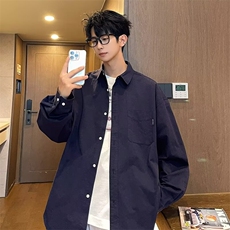 港味简约衬衫男春季高级感宽松百搭长袖衬衣帅气翻领外套C3001，男装衬衫，星座1116A-1（原606A）