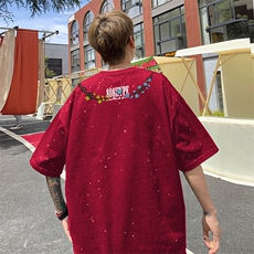 可48小时发货支持抖音得物来样二开美式满天星亮片短袖T恤MTX722，男装T恤，电商A486