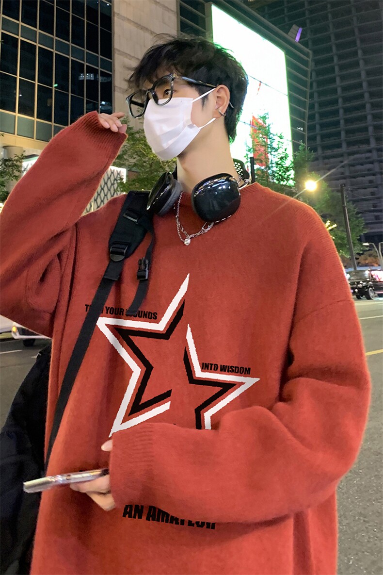 特批港风夜景宽松时尚字母印花圆领毛衣M1063P45控68,男装针织衫/毛衣,电商A247