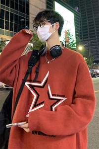 特批港风 夜景宽松时尚字母印花圆领毛衣 M1063 P45控68图片