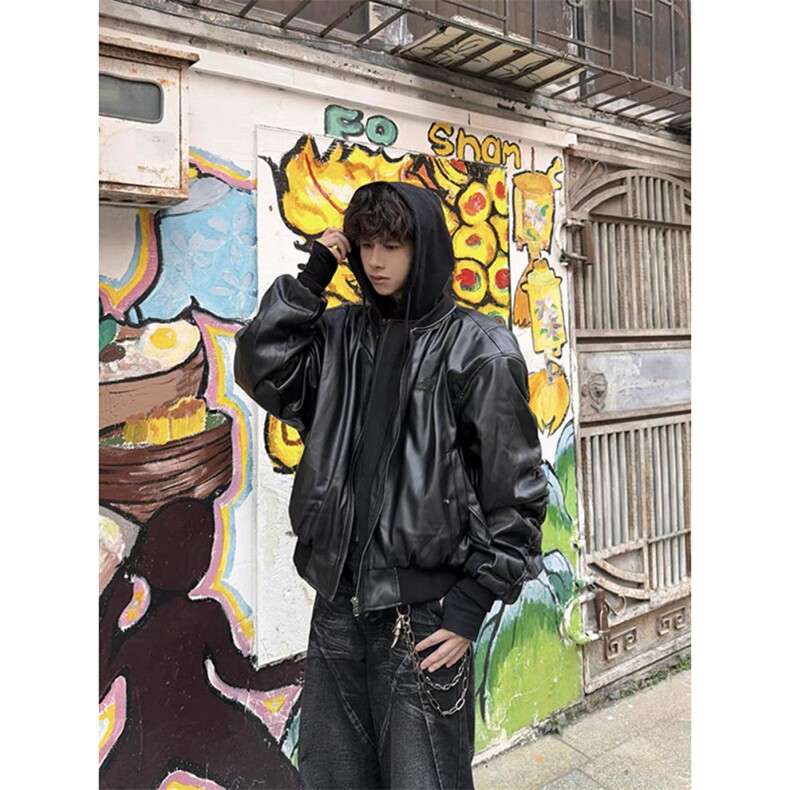 现货美拉德巴恩风假两件夹克男女秋冬复古连帽皮衣外套LB1012-P95,男装夹克,星座1008