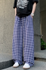 泡泡纱透气蓝色格子休闲裤YK313特批28面料：棉%聚酯纤维75%，男装休闲裤，电商A429