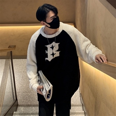 撞色秋冬毛衣男设计宽松慵懒风休闲套头针织衫线衣潮MY05637-P63，男装针织衫/毛衣，星座308B-2