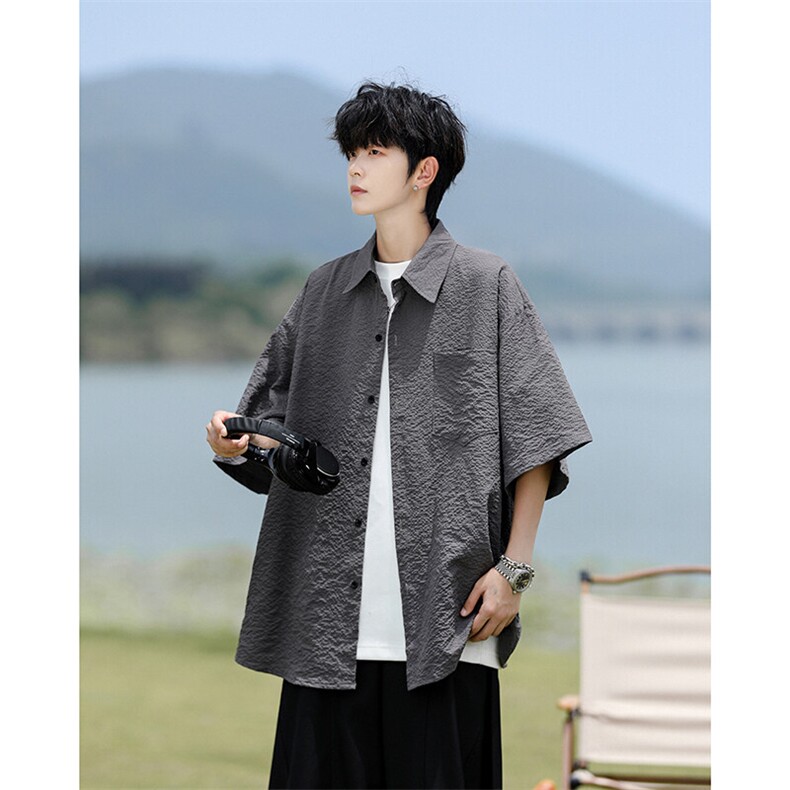 8XL-M泡泡纱盐缩肌理短袖衬衫男夏季冰丝外套防晒衬衣DC28011P36,男装衬衫,电商B312