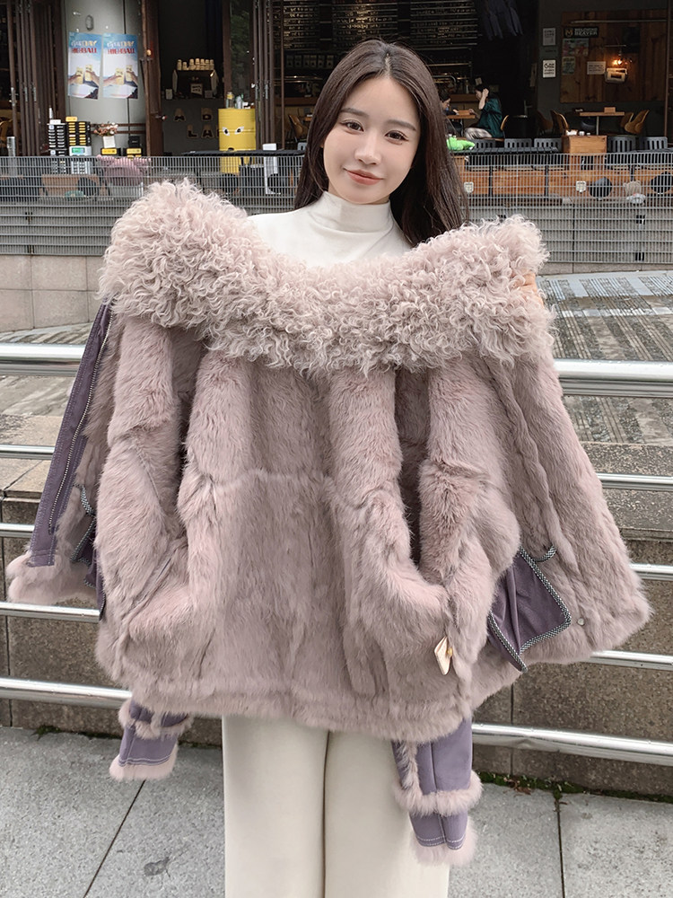 主推2025真皮兔毛机车皮毛一体外套2C116-6867-P299-K399,女装毛呢外套,2C116