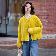 水衣源8815款冬季圆领短款宽松加棉丝绒棉服女纯色时尚外套，女装棉衣/棉服，水衣源