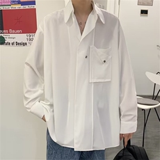 冷淡风高级感男装衬衣夏季薄款嘻哈设计感长袖白色衬衫C611/P44，男装衬衫，星座506