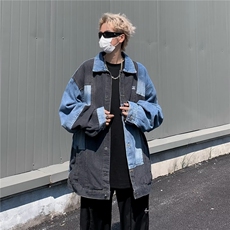 美式拼接牛仔衬衫男女秋季新款拼色潮牌宽松休闲夹克外套JK3328-1，男装夹克，星座516A