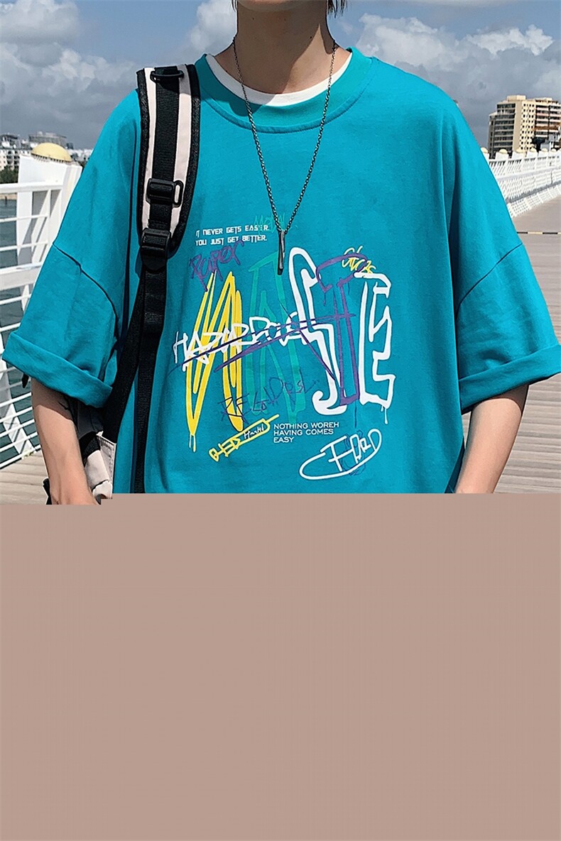 1图案已注册港风日系中性休闲情侣大码风短袖DT7735P28控45,男装T恤,星座226-2