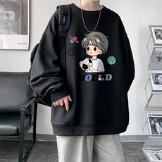华夫格卫衣圆领卫衣男大码长袖t恤男外套HW76207-P30加绒款-P40，男装卫衣，电商A040