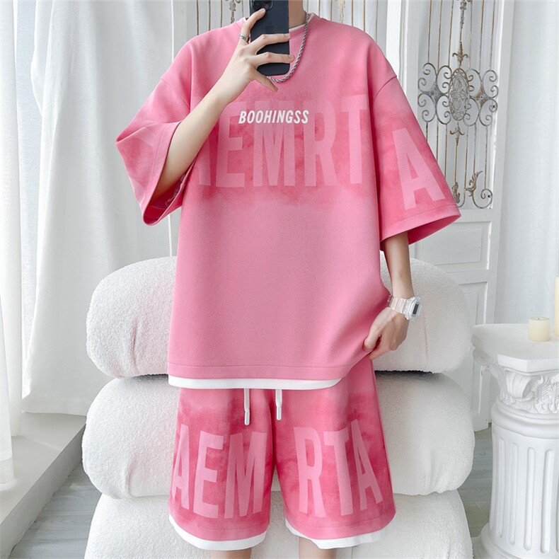 2024夏季新款旋律风车大码菠萝格短袖套装M-5XHQ24467-特P50,男装休闲套装,电商A022