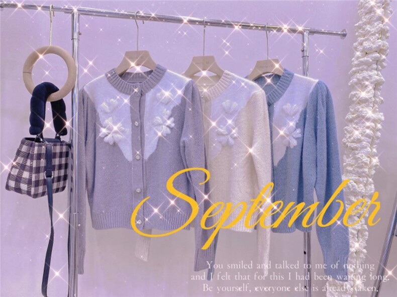 现货高级感拼水貂绣花开衫，其它，CHERRY·印