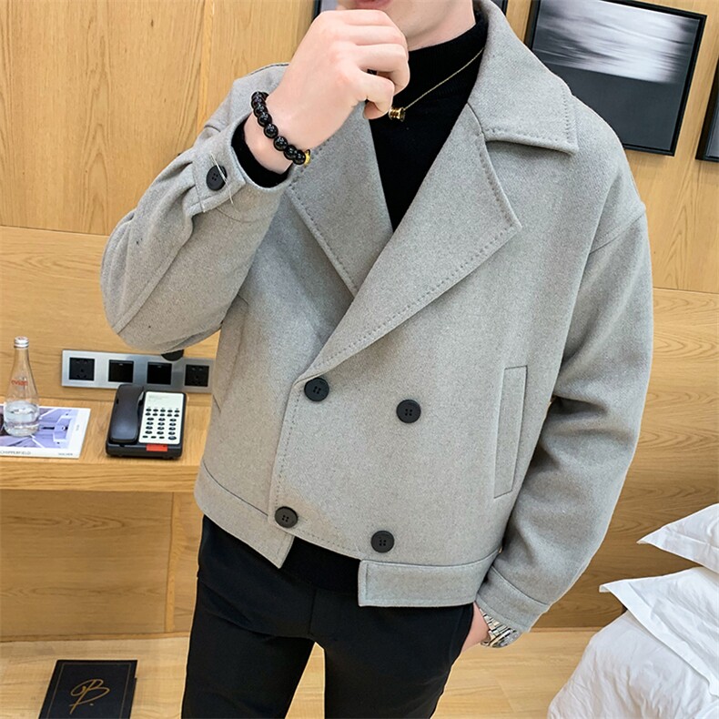 秋冬季毛呢翻领短款外套，男装毛呢大衣，星座407-1