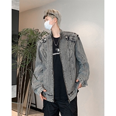 美式牛仔外套男春秋季新款重工拼接宽松夹克男夹克JKN237-p78有货，男装夹克，星座302B