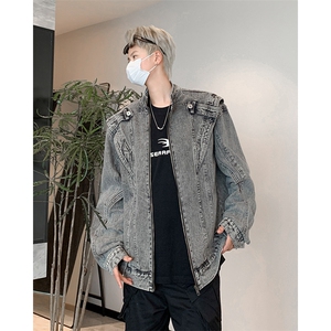 美式牛仔外套男春秋季新款重工拼接宽松夹克男夹克JKN237-p78有货图片