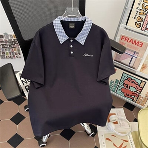 2025新款撞色格子领polo衫翻领短袖t恤宽松上衣半袖现货T1862-P38图片