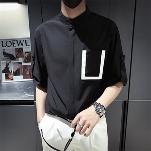 冰丝短袖衬衫男夏季薄款宽松休闲痞帅五分中袖上衣服 CS614图片
