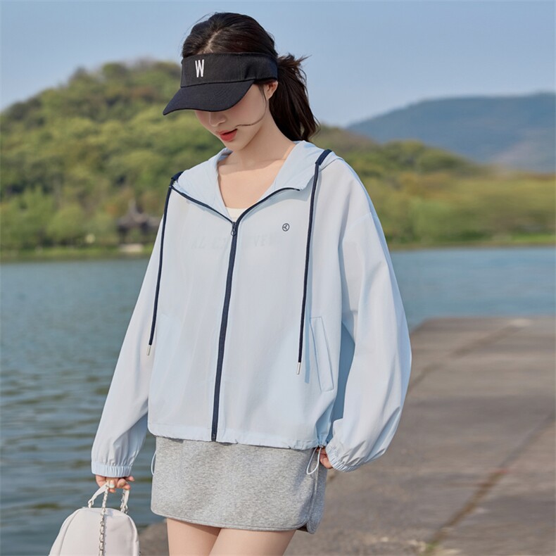 休闲连帽短款防晒衣女2025夏季新款宽松显瘦小个子轻薄透气外套,女装防晒衣,悦祺