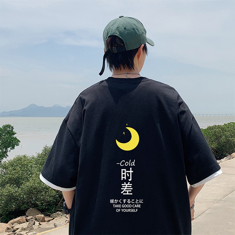 JT55047-P25假两件短袖t恤男大码胖子半袖体恤半截袖港风,男装T恤,电商A040