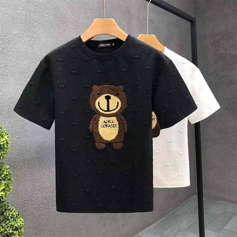 毛巾刺绣潮牌t恤男士短袖夏季新款肌理感卡通情侣半袖青少年穿搭,男装T恤,电商B212（原钱塘6029）