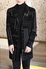 冬季男士修身毛呢大衣中长款呢子大衣条纹翻领商务风衣N05，男装毛呢大衣，电商B226-2（原B217-2）