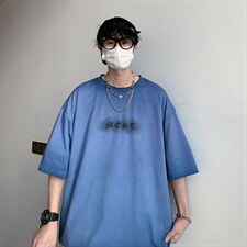 新款短袖港风模特潮牌纯棉手感落肩宽松胖子T恤TC3127-P33控48，男装T恤，星座717