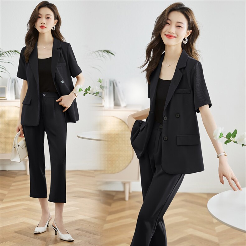 时尚西装套装女2025年夏季新款显瘦气质绿色西服两件套潮,女装套装/套裙,采品优优