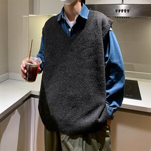 M2206-P32纯色针织衫V领背心毛衣男生图片