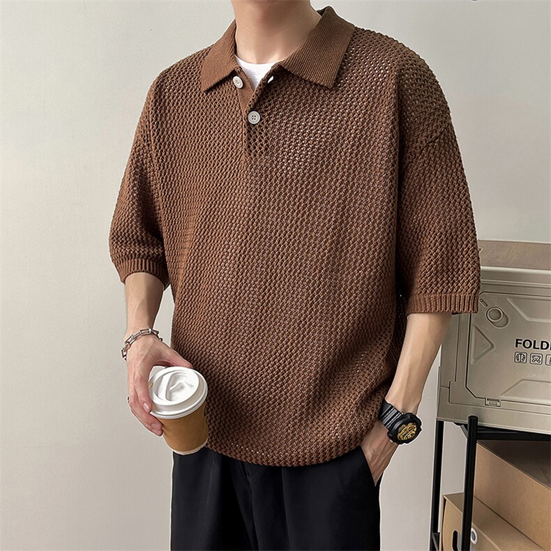 设计感针织Polo衫短T男士宽松短袖韩版潮流镂空半袖PL0618-P45，男装Polo衫，星座308B-2