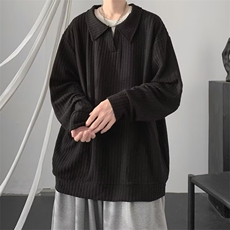 假两件V领长袖卫衣男春秋季潮牌美式慵懒风肌理感宽松加绒打底T恤，男装T恤，星座506A