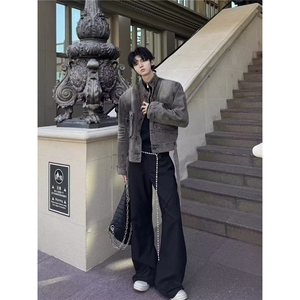 CY99-P78 多口袋工装牛仔外套男春秋款美式复古扎染上衣酷帅图片