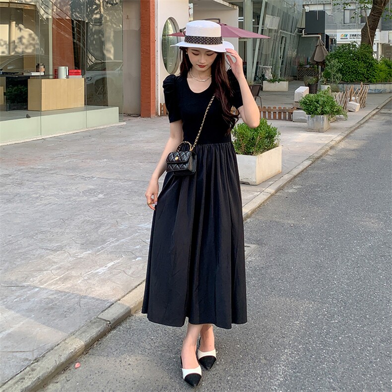 《现货新品》拼接假两件高腰休闲连衣裙，女装连衣裙，MQ