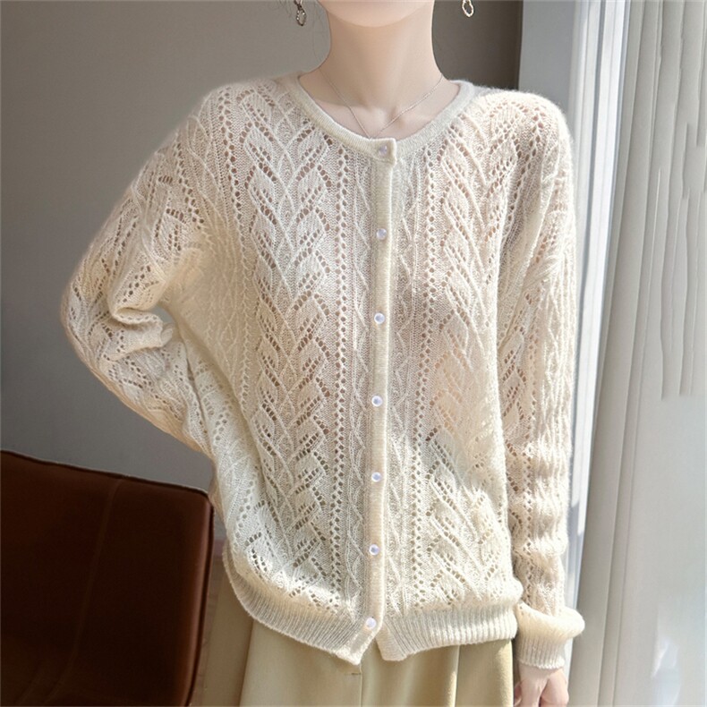 2025年秋季新款针织圆领镂空羊绒衫时尚休闲通勤百搭，女装羊绒衫，多娇羊绒